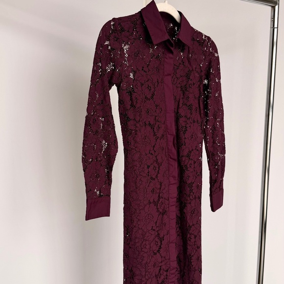 Ann Taylor Belted Lace Midi Shirtdress Poised Plum Women - Picture 6 of 9